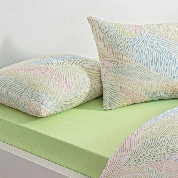 Taç Ranforce Çarşafı Lastikli Tek Kişilik Nevresim Takımı-Cardie Yeşil - 3