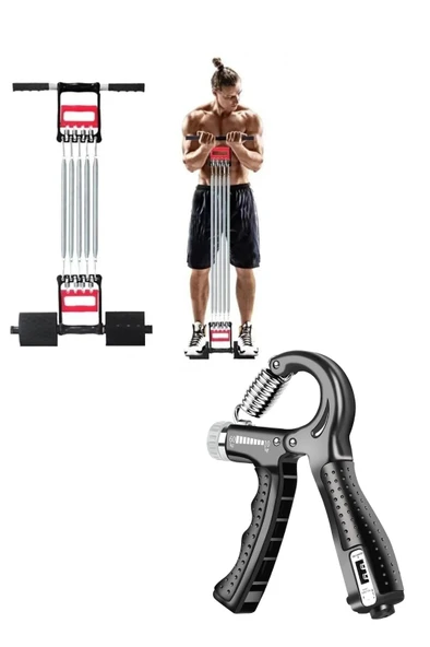 CKSpor Süper Set Sayaçlı El Yayı + El Ayak Göğüs Yayı 5 Çelik Yaylı Çok Fonksiyonlu Spor Aleti