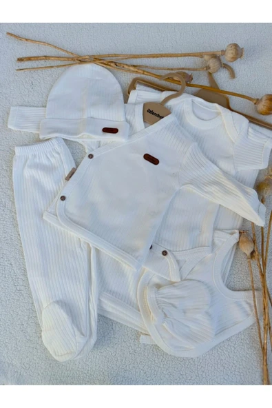 Bilge Trend Kız Erkek Bebek Natural 7 Parça EKRU Hastane Çikişi Zıbın Seti - 2