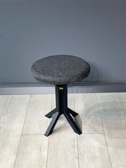 Tabure Gri Keten Kumaş Puf Makyaj Masası Sandalyesi Metal Sandalye Tekli Çap 39 x Yükseklik 51 cm