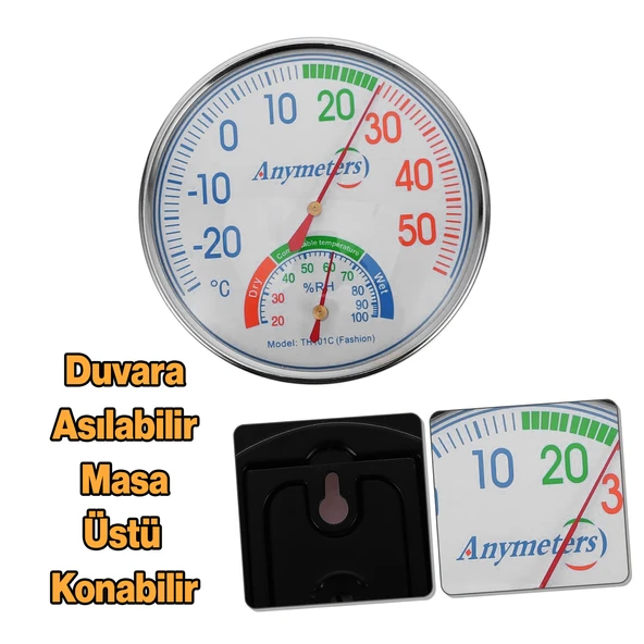 Termometre Isı ve Nem Ölçer Sauna Sıcaklık Ölçme Derece Gösterge Pilsiz Mekanik Düz Analog 1 Adet - 2