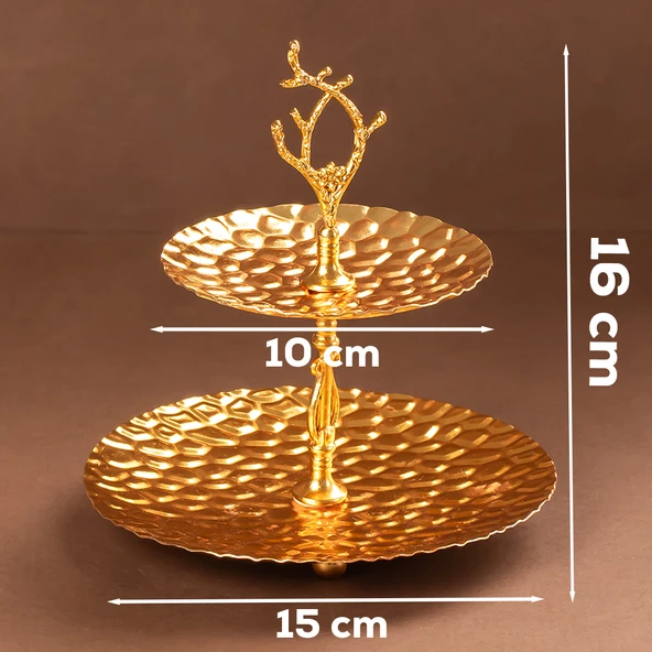 Porsima 2 Katlı Gold Metal Mini Sunumluk-mini İkramlık Lokumluk - 2