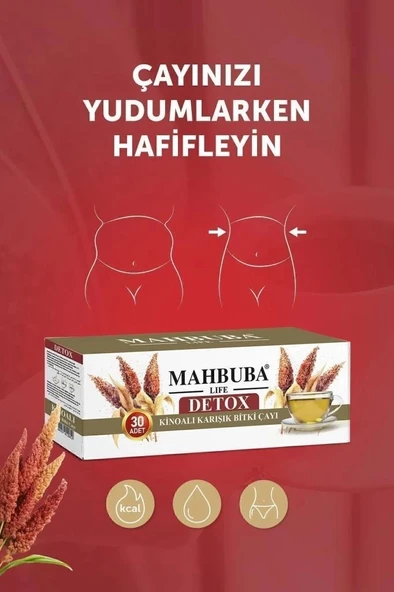 Mahbuba Kinoalı Karışık Detox Diyet Glutensiz Form Bitki Çayı 1 Aylık - ( 30 Kullanım ) Net 60gr x 36 Paket (1 Koli) - 4