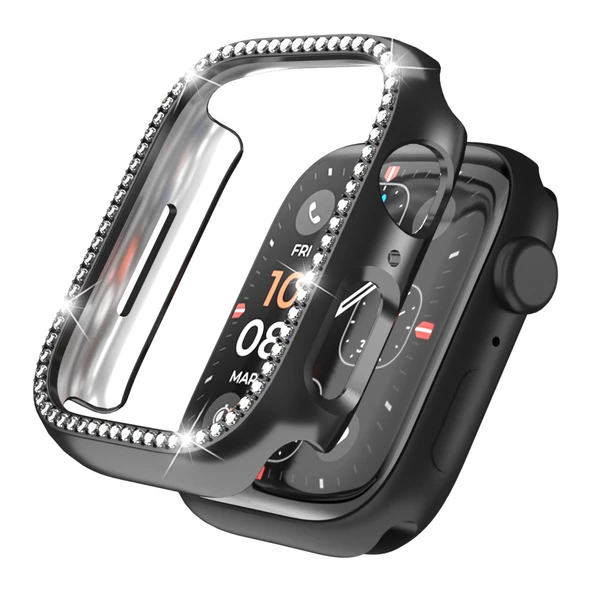 Apple Watch Ultra Ultra 2 49mm Uyumlu Tek Sıra Parlak Taşlı Rubber Kasa Kapak - 9