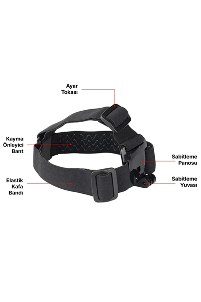 GoPro Aksiyon Kamera ile Uyumlu Kafa Bandı Head Strap Tutucu - 4