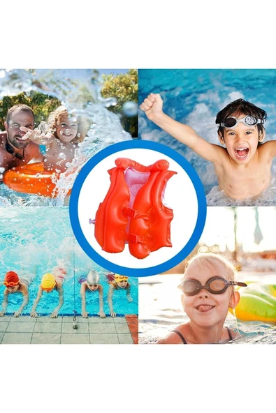 Şişme Can Yeleği Yüzme Can Yeleği Deniz Yeleği Şişme Cankurtaran Yelek Life Vest Emniyet 50x47 cm. - 6