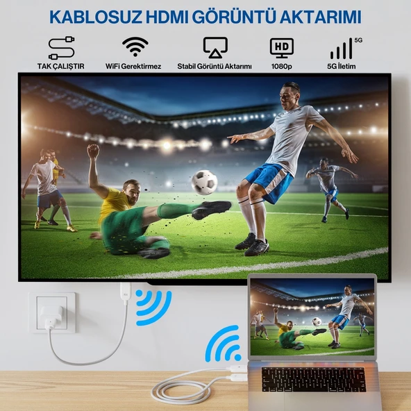 Kablosuz Hdmi Görüntü Aktarım Adaptörü 2.4Ghz/5Ghz 1080P Notebook Pc - 3