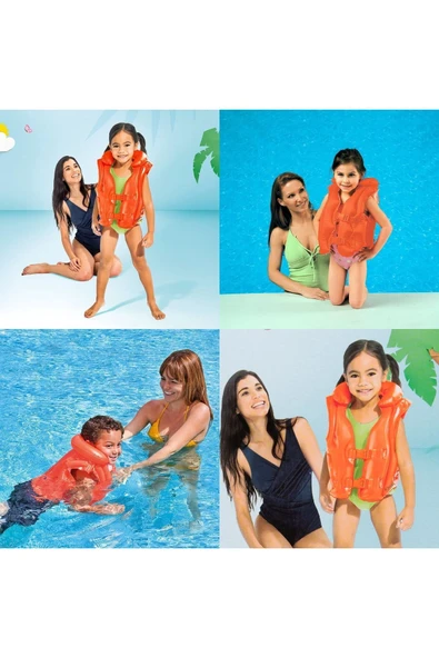 Şişme Can Yeleği Yüzme Can Yeleği Deniz Yeleği Şişme Cankurtaran Yelek Life Vest Emniyet 50x47 cm. - 4