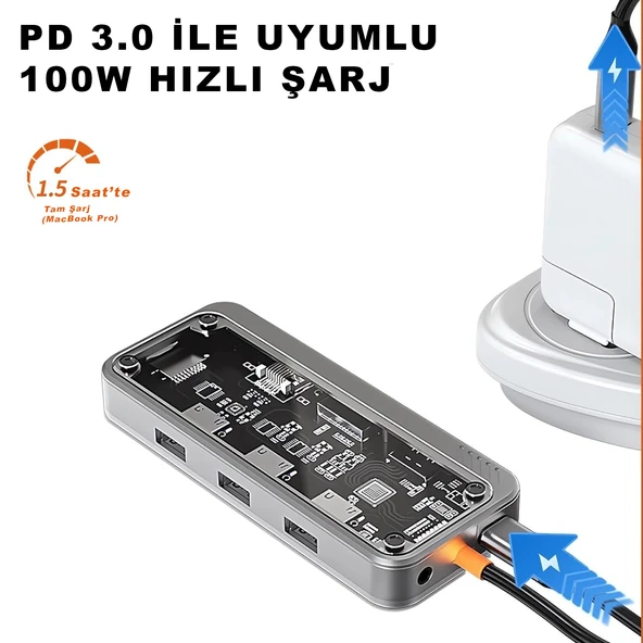 Type-C Audio Pd HDMI Vga Rj-45 Ethernet SD TF 3X Usb 3.0 Hub Çevirici SW10V - 4