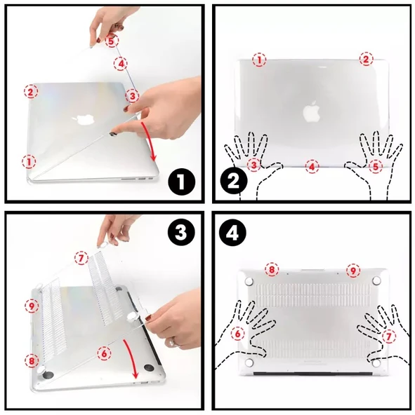 Macbook Air M2 M3 M4 13.6 A2681 A3113 A3240 Uyumlu Kılıf Kristal Şeffaf Kapak Kılıf Koruma - 12