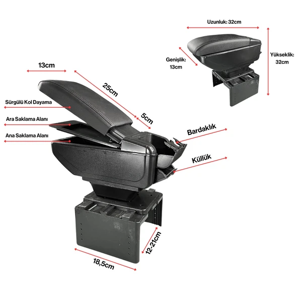 Universal Her Araca Uyumlu Sürgülü Kol Dayama Kolçak Bardaklık ve Küllüklü - 2
