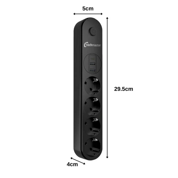 Techmaster 2 Usb+Type-C Akım Çocuk Korumalı 4'lü Priz 5mt - 4