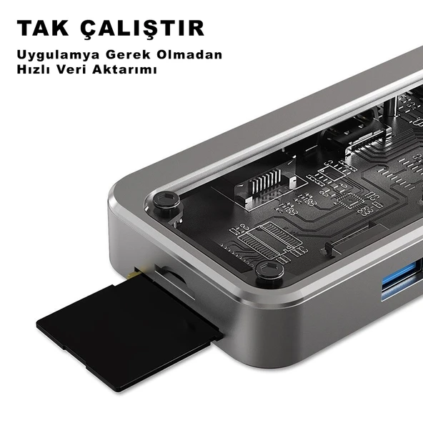 Type-C to 2X Pd HDMI Rj-45 Ethernet Sd Tf Card 2 X Usb 3.0 Hub Çevirici SW8V - 3