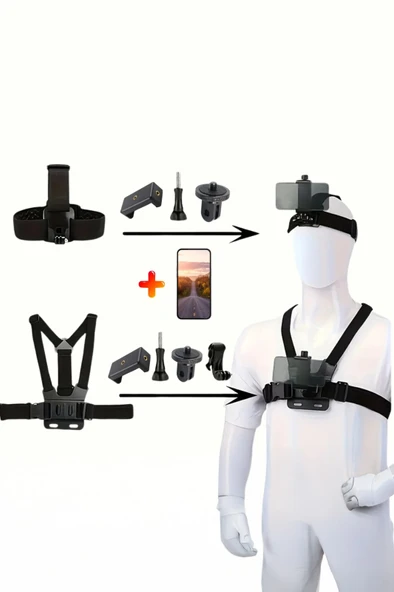 GoPro Aksiyon Kamera ve Telefon ile Uyumlu Kafa ve Göğüs Bandı Askı Seti - 3
