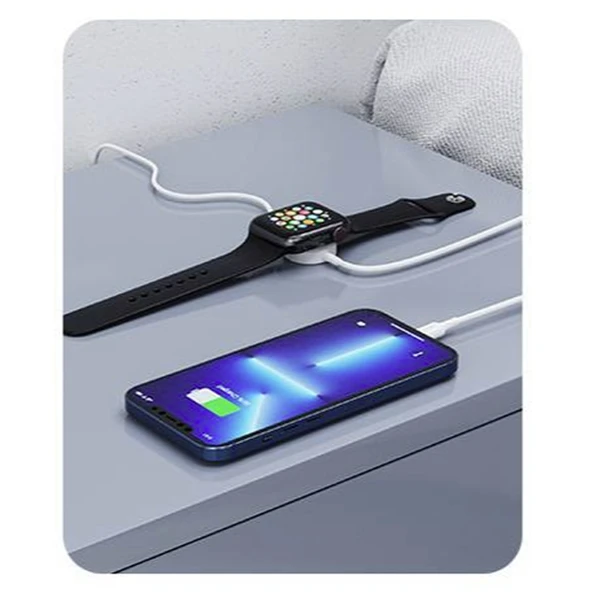 Type-C to Apple Watch 7 8 9 Ultra iPhone 11 12 13 14 Pro Max ile Uyumlu 15W Destekli Şarj Kablosu - 2