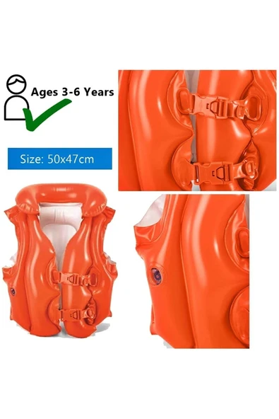 Şişme Can Yeleği Yüzme Can Yeleği Deniz Yeleği Şişme Cankurtaran Yelek Life Vest Emniyet 50x47 cm. - 3