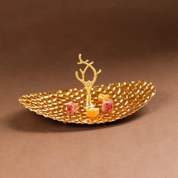 Porsima Gold Metal Mini Sunumluk Şekerlik Lokumluk Kurabiyelik