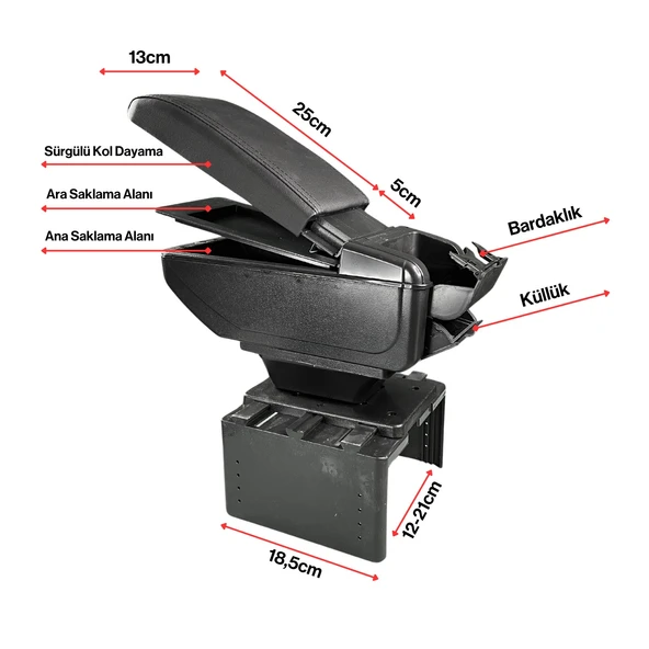 Universal Her Araca Uyumlu Sürgülü Kol Dayama Kolçak Bardaklık ve Küllüklü - 3