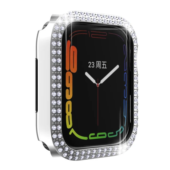 Apple Watch 10. Nesil 42mm Uyumlu Parlak Taşlı 360 Tam Koruma Kapak Kılıf - 7