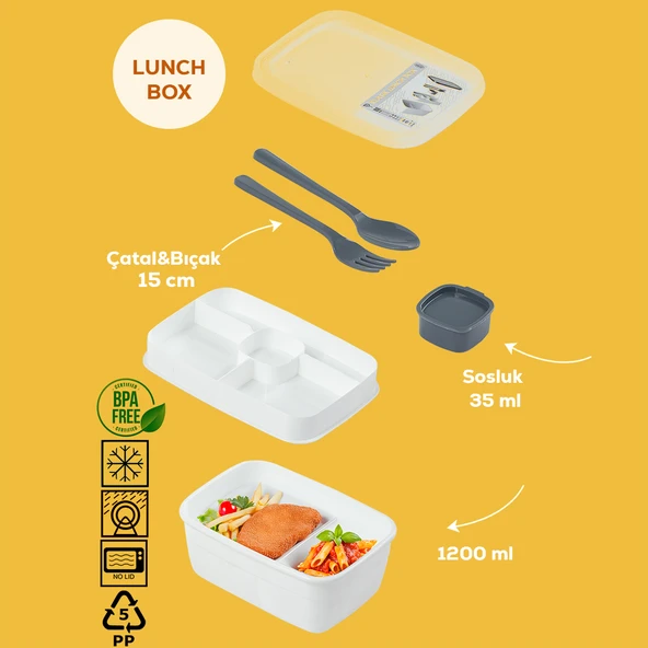 Porsima 3200 Vakumlu 2 Katlı Lunch Box - Sefer Tası 1200 Ml Beyaz - 2