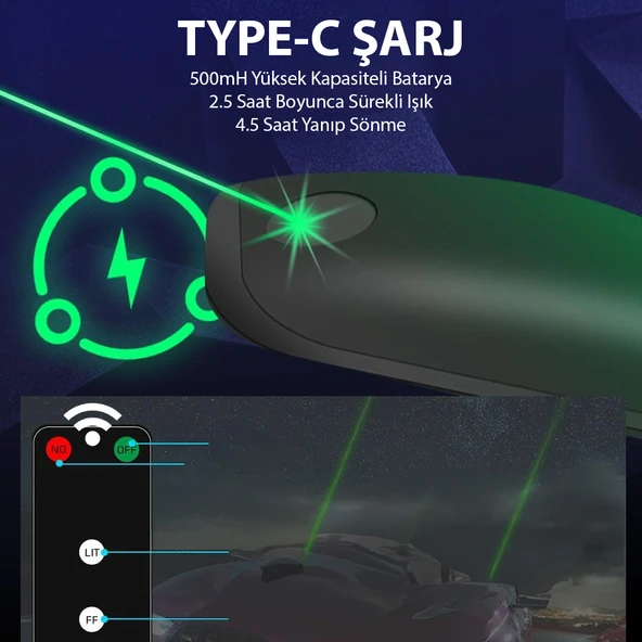 H901 Araç Oto Şarjlı Lazer Uzun Menzilli Uyarı Güvenlik Işığı - 6
