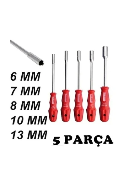 5 Adet Lokma Anahtar Tornavida 6/7/8/10/13/mm Metal Altıgen - 1