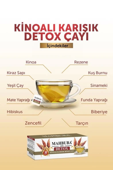 Mahbuba Kinoalı Karışık Detox Diyet Glutensiz Form Bitki Çayı 1 Aylık - ( 30 Kullanım ) Net 60gr x 4 Paket - 2