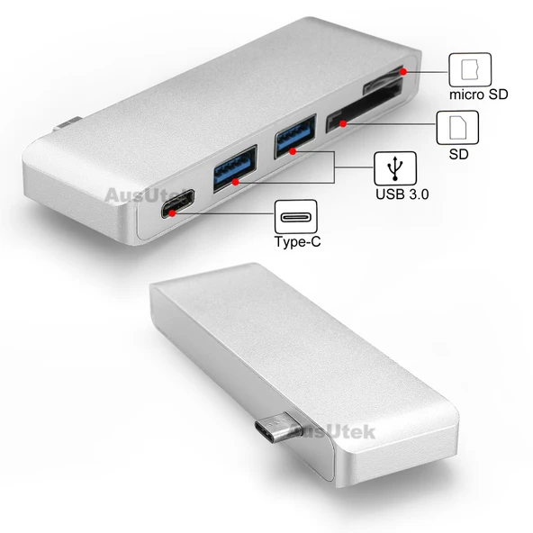 Type-C Usb C 3.1 Şarj Girişli 2 Port Usb 3.0 Hub Kart Okuyucu Sd Micro SD Combo - 2