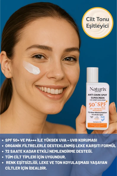 Leke Karşıtı Güneş Kremi SPF 50+ PA+++ UVA-UVB Koruma 72 Saat Nemlendirme Water Resistant - 50ml - 2