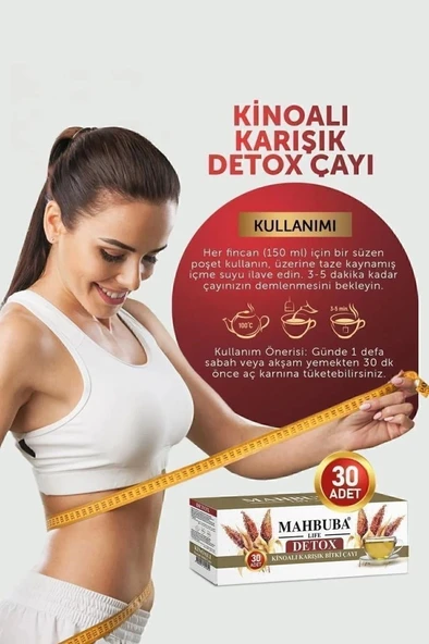 Mahbuba Kinoalı Karışık Detox Diyet Glutensiz Form Bitki Çayı 1 Aylık - ( 30 Kullanım ) Net 60gr x 4 Paket - 5
