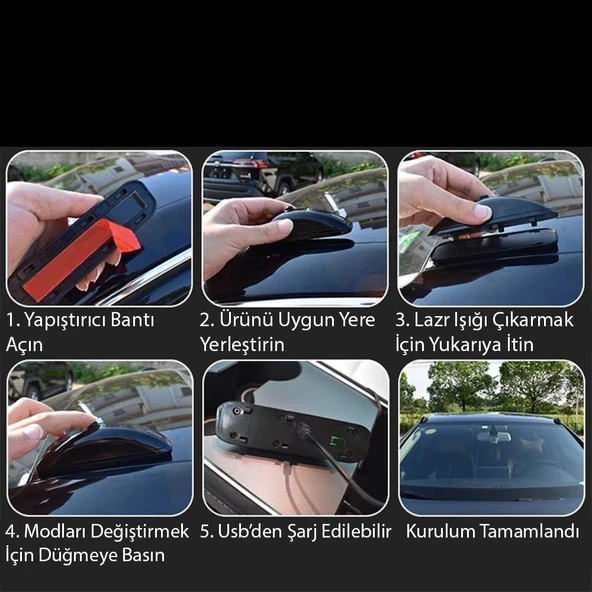 H901 Araç Oto Şarjlı Lazer Uzun Menzilli Uyarı Güvenlik Işığı - 5