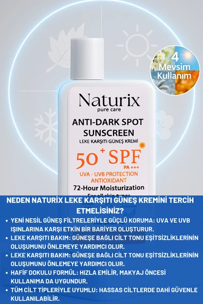 Leke Karşıtı Güneş Kremi SPF 50+ PA+++ UVA-UVB Koruma 72 Saat Nemlendirme Water Resistant - 50ml - 7