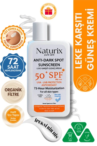 Leke Karşıtı Güneş Kremi SPF 50+ PA+++ UVA-UVB Koruma 72 Saat Nemlendirme Water Resistant - 50ml