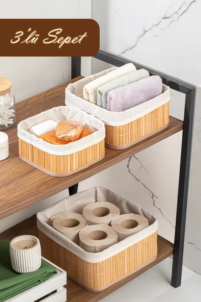 Posima 2083 Kare 3lü Pinterest Sepet Bambu Sepet Seti Dekoratif Banyo Mutfak Düzenleyici Organizeri Diğer - 4