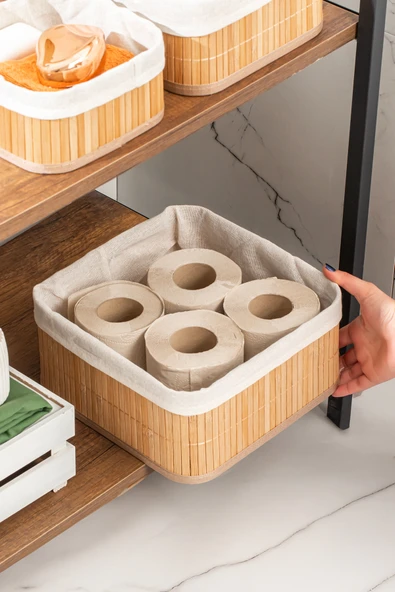 Posima 2083 Kare 3lü Pinterest Sepet Bambu Sepet Seti Dekoratif Banyo Mutfak Düzenleyici Organizeri Diğer - 3