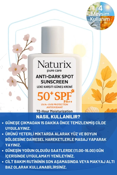 Leke Karşıtı Güneş Kremi SPF 50+ PA+++ UVA-UVB Koruma 72 Saat Nemlendirme Water Resistant - 50ml - 6
