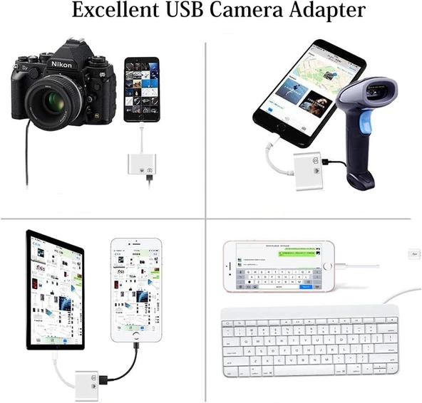 iPhone iPad Lightning ile Uyumlu Gigabit Ethernet Kamera Şarj Adaptörü NK107 - 6