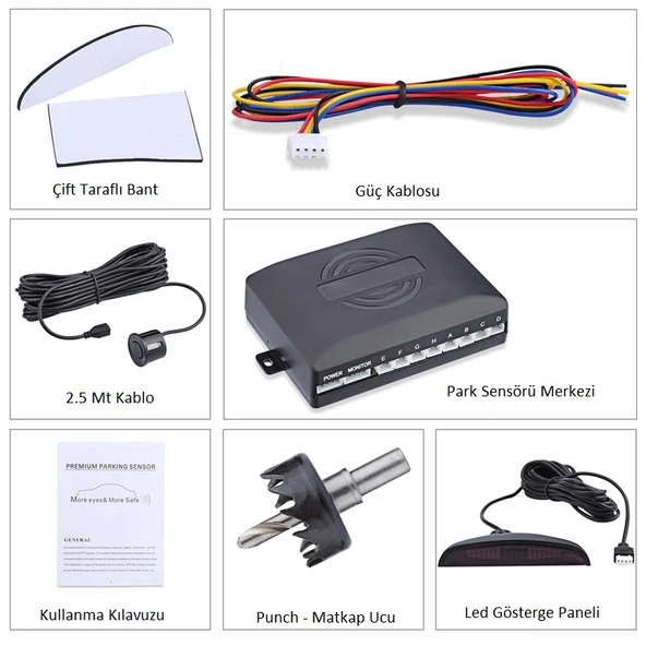 Dijital Ekranlı Araç Park Sensörü Ses İkazlı 4 Sensörlü Metalik Sarı - Resim 2