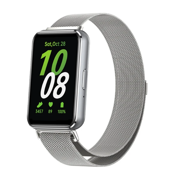 Samsung Galaxy Fit 3 R390 Uyumlu Metal Hasır Manyetik Kordon Kayış - 3