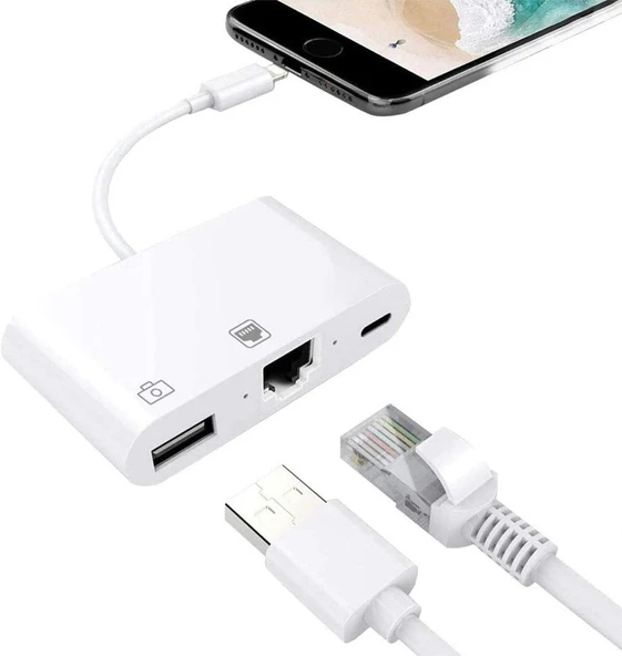 iPhone iPad Lightning ile Uyumlu Gigabit Ethernet Kamera Şarj Adaptörü NK107 - 3