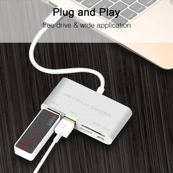 Type-C Usb C 3.1 Kart Okuyucu 2 Usb 3.0 Hub Micro Usb Şarj Girişi - 2