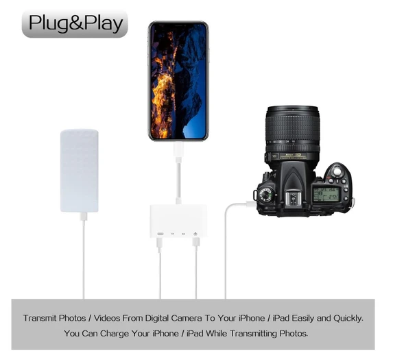 iPhone X 11 12 13 Pro Plus ile Uyumlu Kart Okuyucu Kamera Bağlantı Kiti Şarj - 3