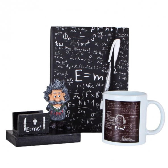 Einstein Kartvizitlik Büyük Defter Beyaz Kalem Kupa Hediye Seti