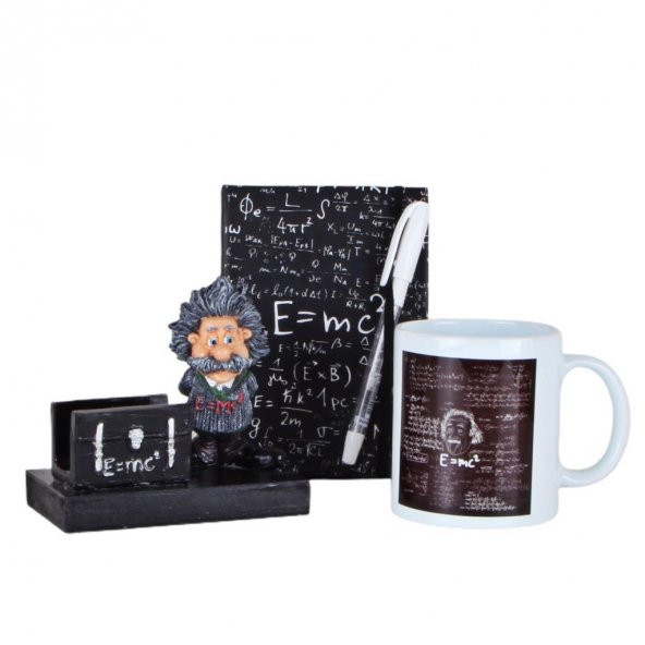 Einstein Kartvizitlik Küçük Defter Beyaz Kalem Kupa Hediye Seti - 1