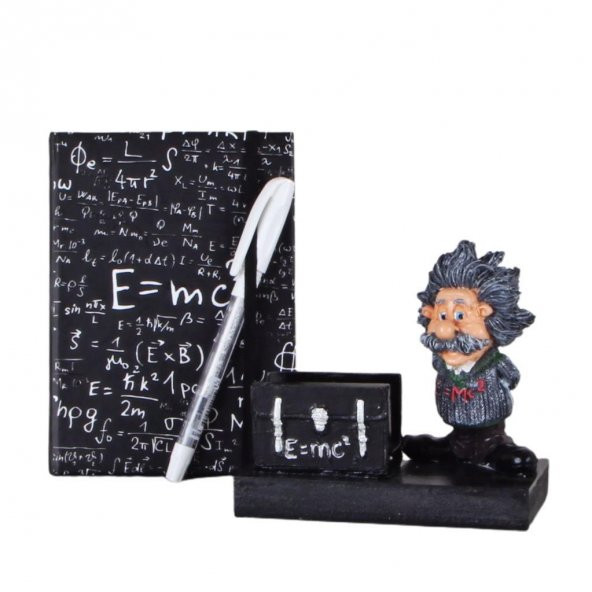 Einstein Kartvizitlik Küçük Defter Beyaz Kalem Üçlü Set