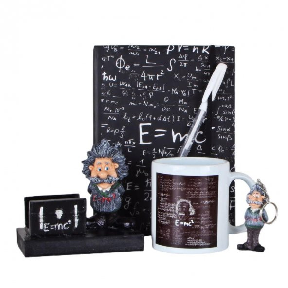 Einstein Kartvizitlik Büyük Defter Beyaz Kalem Kupa Anahtarlık