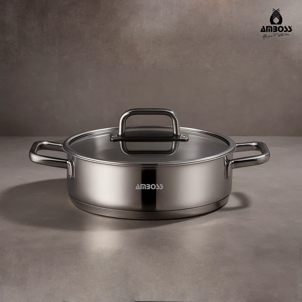 Nova Paslanmaz Çelik Cam Kapaklı Basık Tencere 24x7 cm ürün görseli