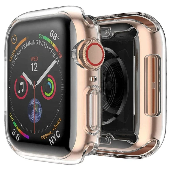 Apple Watch 7 Serisi ile Uyumlu 45mm Silikon Şeffaf Kılıf Ekran Koruyucu ürün görseli