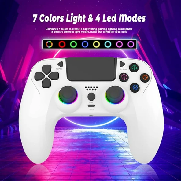 Ozmik PS4 için kablosuz kol PS4/Pro/Slim/PC ile uyumlu çift titreşimli/dokunmatik panel Android-İos  BEYAZ - 3