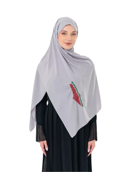 Polyster Gri Rengi Şal Filistin Haritası Karpuz Renkler İle Nakışlı S100036